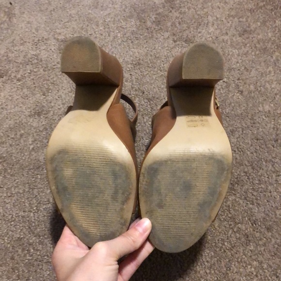 Tan Brown Open-Toed Booties / Heels - Picture 3 of 4